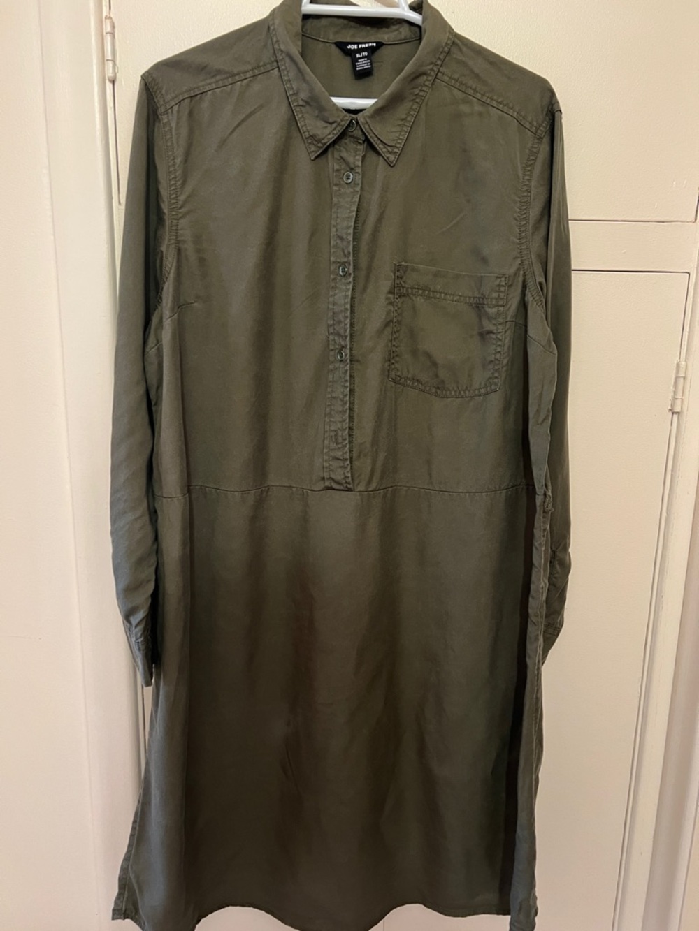 Olive Green Button Front Shirt Dress
